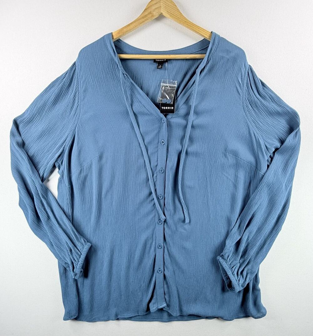 Torrid Women’s Crinkle Gauze Long Sleeve Blouse Size 2/2X Teal New with Tags